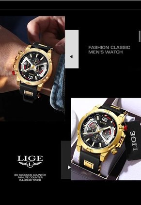 Reloj Lige 98135 Cronógrafo Tablero Negro - Dorado