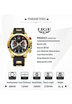 Reloj Lige 98135 Cronógrafo Tablero Negro - Dorado