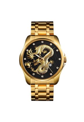 Reloj Skmei 9193 Dragon Dorado Fondo Negro
