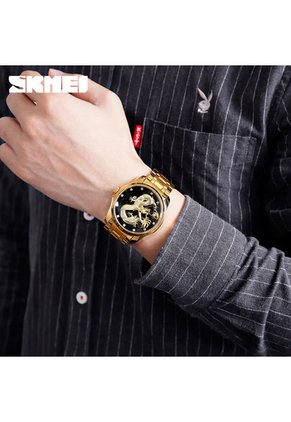 Reloj Skmei 9193 Dragon Dorado Fondo Negro