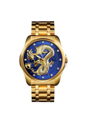 Reloj Skmei 9193 Dragon Dorado Fondo Azul