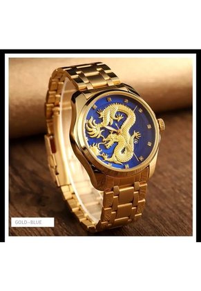 Reloj Skmei 9193 Dragon Dorado Fondo Azul