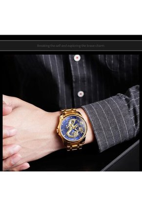 Reloj Skmei 9193 Dragon Dorado Fondo Azul
