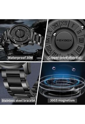 Reloj FoxBox (Braille) Magnético Acero - Negro