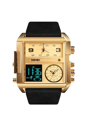 Reloj Skmei 1584 Dual Time Tablero Dorado - Negro
