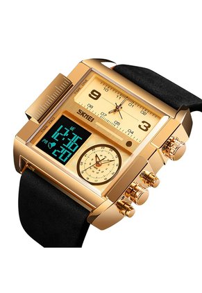 Reloj Skmei 1584 Dual Time Tablero Dorado - Negro
