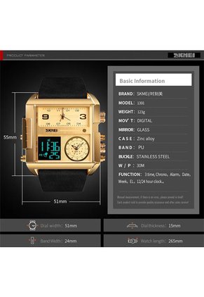 Reloj Skmei 1584 Dual Time Tablero Dorado - Negro