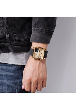 Reloj Skmei 1584 Dual Time Tablero Dorado - Negro
