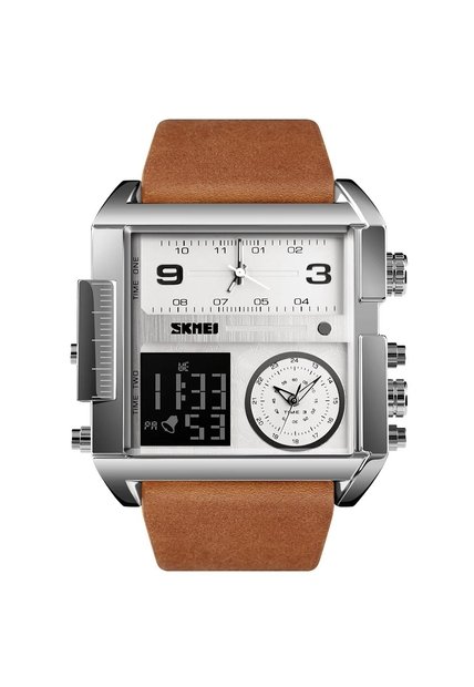 Reloj Skmei 1584 Dual Time Tablero Blanco - Cafe