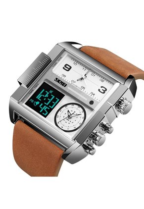 Reloj Skmei 1584 Dual Time Tablero Blanco - Cafe