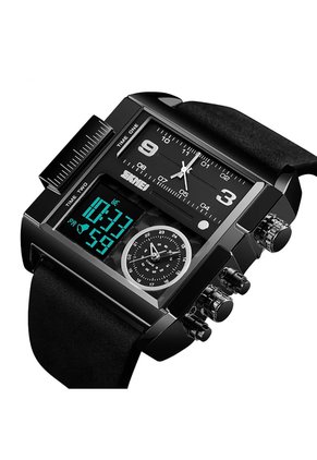 Reloj Skmei 1584 Dual Time Manilla Cuero - Negro