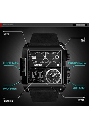 Reloj Skmei 1584 Dual Time Manilla Cuero - Negro