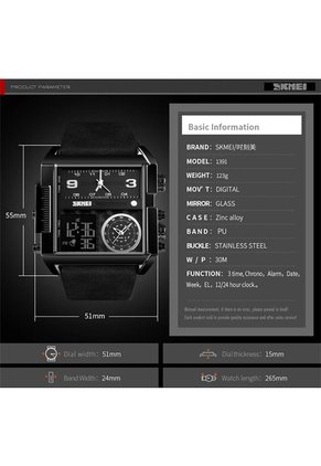 Reloj Skmei 1584 Dual Time Manilla Cuero - Negro