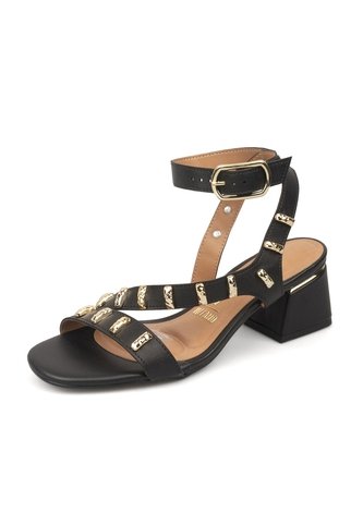 Sandalia Tacon Bajo Cuadrado Pelica Negro Vizzano Vizzano