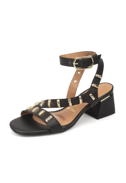 Sandalia Tacon Bajo Cuadrado Pelica Negro Vizzano