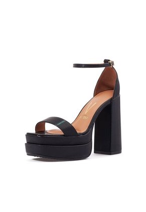 Sandalia Plataforma Tacón Negro Napa Vizzano