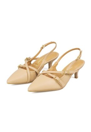 TACON BAJO MULE BEIGE DORADO VIZZANO