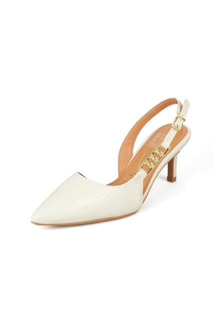 Tacon Medio Slingback Blanco-Marfil Croco Vizzano