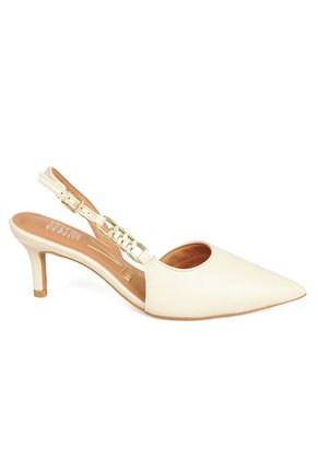 Tacon Medio Slingback Crema Dorado Vizzano
