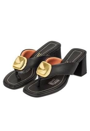 Sandalia Tacon Medio Cuadrado Negro Vizzano