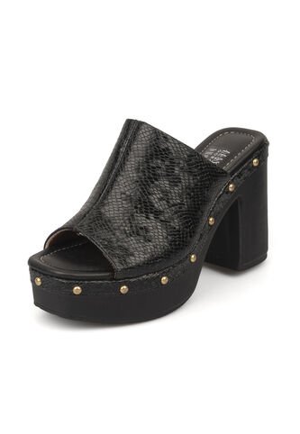 Sandalia Tacon Alto Cuadrado Mule Piton Negro Vizzano Vizzano
