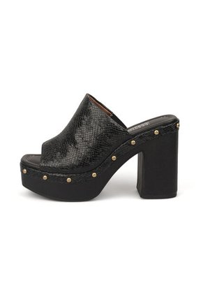 Sandalia Tacon Alto Cuadrado Mule Piton Negro Vizzano