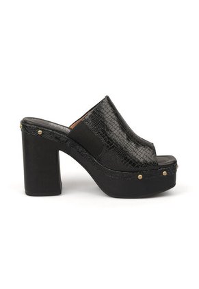 Sandalia Tacon Alto Cuadrado Mule Piton Negro Vizzano