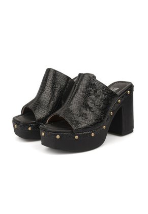 Sandalia Tacon Alto Cuadrado Mule Piton Negro Vizzano