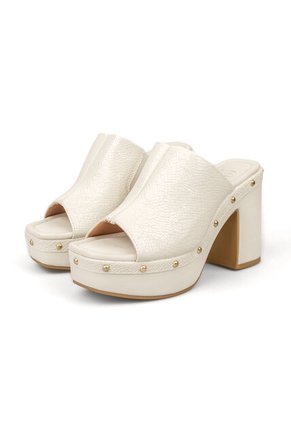 Sandalia Tacon Alto Cuadrado Mule Piton Marfil Vizzano