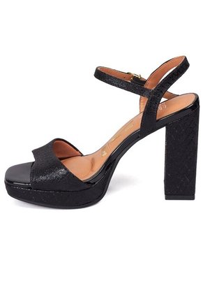 Sandalia Tacon Alto Cuadrado Plataforma Negro Metalico Vizzano