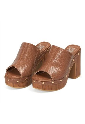 Sandalia Tacon Alto Cuadrado Mule Plataforma Café-Mocca Croco Vizzano
