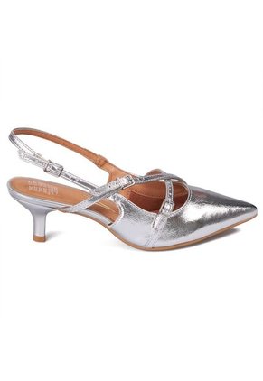 Tacon Bajo Plateado Slingback Kitten Vizzano