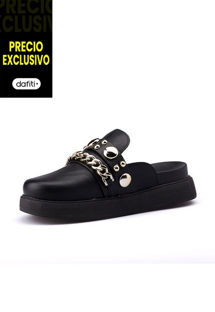 Clog Negro Dorado Aplique Vizzano