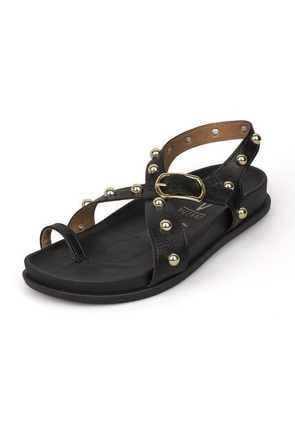 Sandalia Plana Negro Napa Calf Vizzano