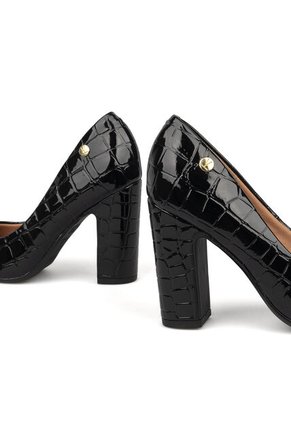 Tacon Alto Grueso Negro Croco Vizzano