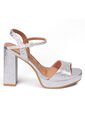 Sandalia Tacon Alto Cuadrado Plataforma Plata Metalico Vizzano de Vizzano
