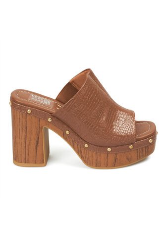 Sandalia Tacon Alto Cuadrado Mule Plataforma Café-Mocca Croco Vizzano Vizzano
