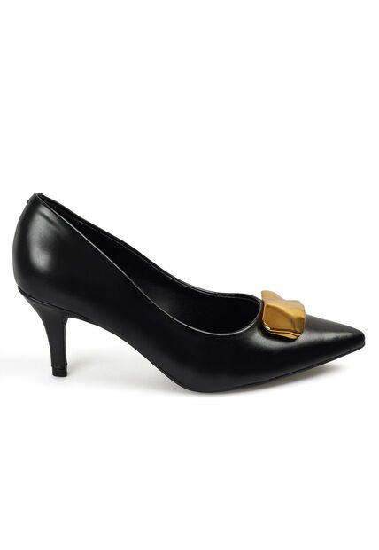 Tacon Medio Negro-Negro-Dorado Stiletto Vizzano