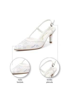 StilettoTacón Medio Blanco Con Malla Bordada Vizzano