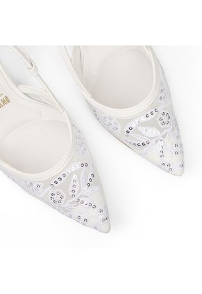 StilettoTacón Medio Blanco Con Malla Bordada Vizzano