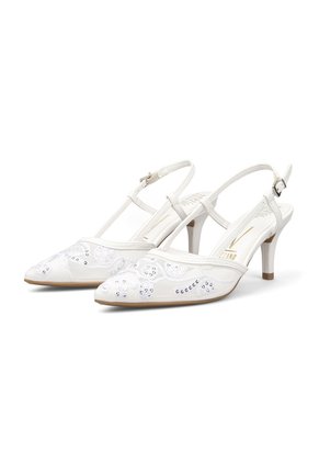 StilettoTacón Medio Blanco Con Malla Bordada Vizzano