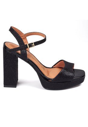 Sandalia Tacon Alto Cuadrado Plataforma Negro Metalico Vizzano
