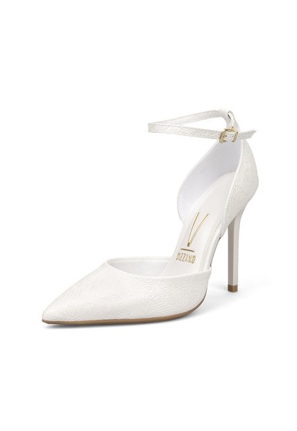 Stiletto Blanco Tacon Alto Mate Con Grabado Floral Vizzano