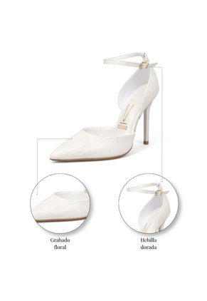 Stiletto Blanco Tacon Alto Mate Con Grabado Floral Vizzano