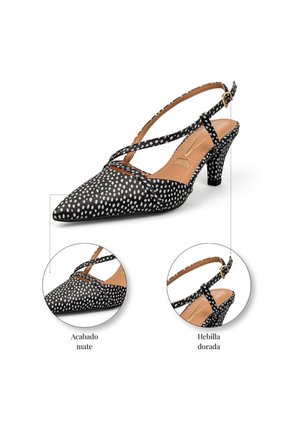 Slingback Tacón Medio Negro Mate Con Estampado Vizzano