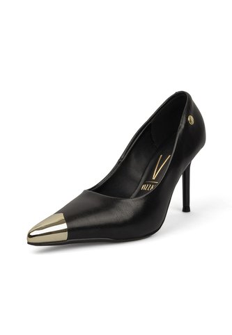Stiletto Negro Tacón Alto Mate Con Puntera Dorada Vizzano Vizzano