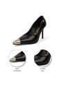 Stiletto Negro Tacón Alto Mate Con Puntera Dorada Vizzano de Vizzano