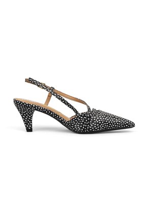 Slingback Tacón Medio Negro Mate Con Estampado Vizzano