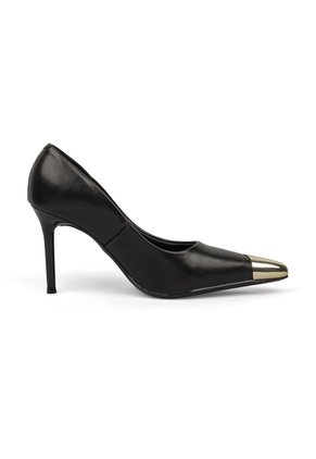 Stiletto Negro Tacón Alto Mate Con Puntera Dorada Vizzano