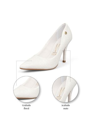 Stiletto Blanco Tacón Alto Con Grabado Floral Acabado Mate Vizzano